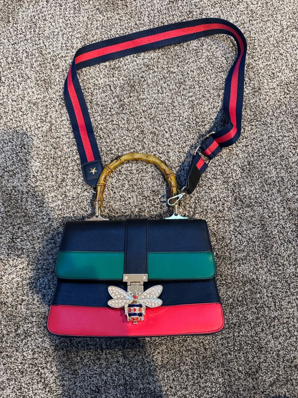 Structured Top-Handle Women’s Bag with Green and Pink Accents
